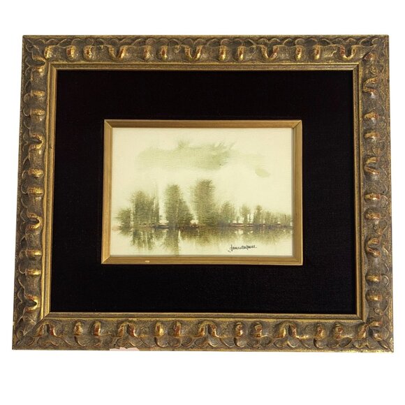 VTG James B Moore Framed Watercolor Landscape Painting Ornate Velvet/Gold Frame - Picture 1 of 11